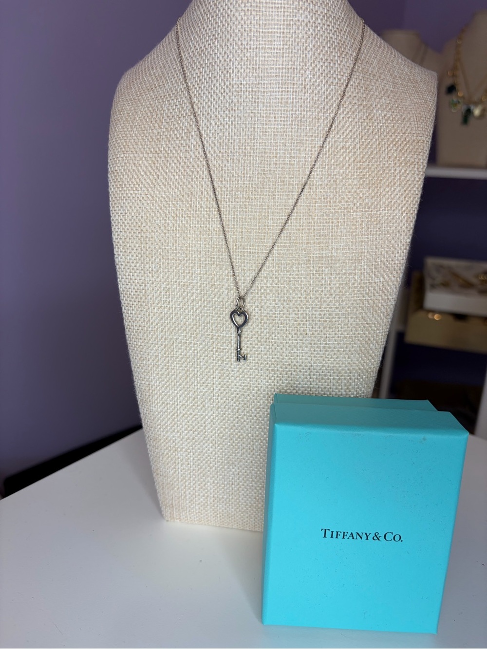 Tiffany & Co. Silver Heart Key Pendant Necklace - Tiffany Blue